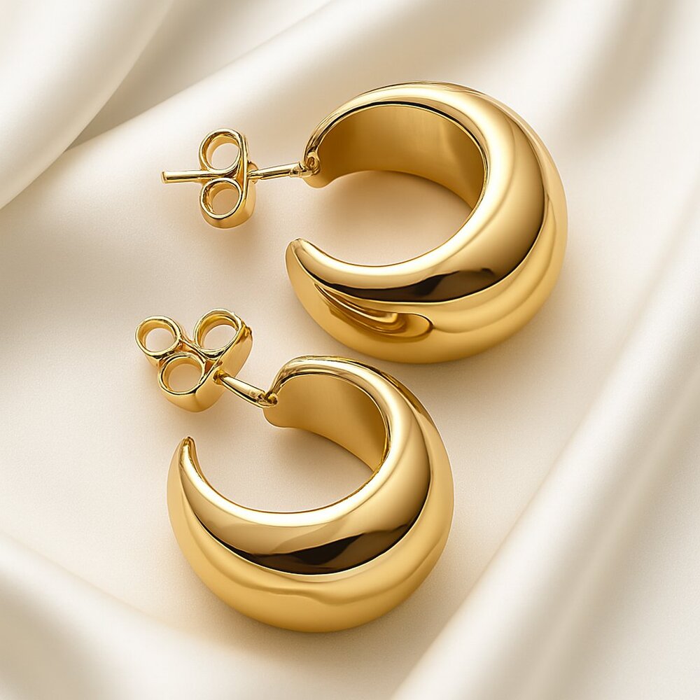 Gold Crescent Hoop Stud Earrings